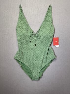 Andie Women's Sicily Tie-Neck Pointelle Swimsuit Eucalyptus Large $134